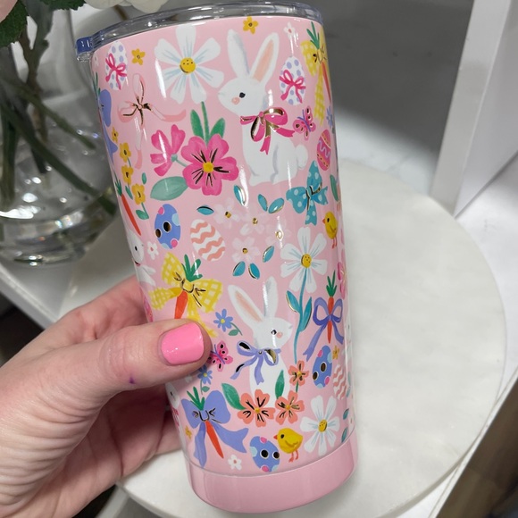Pink Easter Bunny Themed Clementine Stainless Steel Insulated Cup Tumbler NEW - Picture 3 of 3